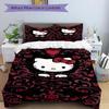 3pcs Darkly Romantic Floral Hello Kitty Quilt Cover Set (1 Quilt Cover + 2 Pillowcases Without Pillow Core), High-Definition Printing for Home an