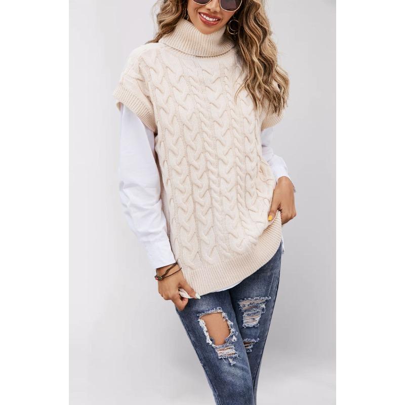 YYFS Women's Fashion Casual Fall Winter Solid Color Print Sleeveless High Neck Tops Women's Clothing Woolen Knitwear Sweaters