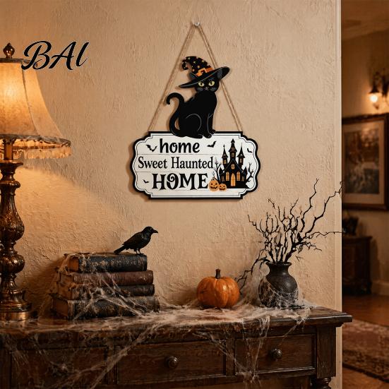 Unique Holiday Gift Ideas Halloween Wooden Welcome Door Sign, Black Cat Ghost Pumpkin Hanging Decor Seasonal House Decorations for Porch, Rustic