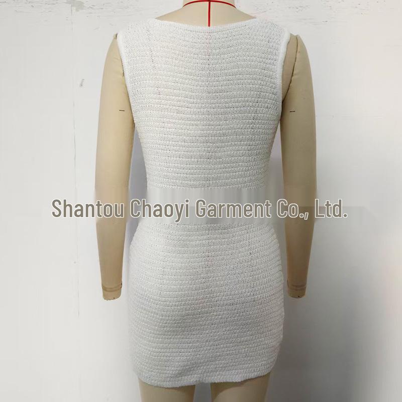 Europäisch-Amerikanisches Strickwestenkleid mit Muschelverzierungen - Unifarbenes Hohlmuster