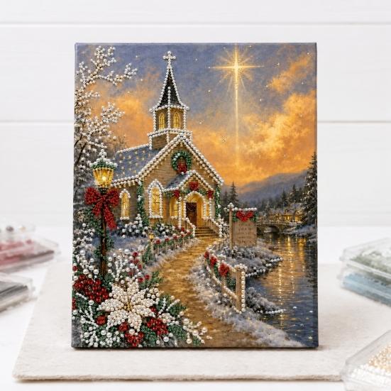 Faux Pearl Painting for Adults Christmas Church Art Kit, DIY 15.75 Easy X 11.81 Inch Beginners Craft Adults, Relaxing Home Decor Sparkling Gemstone