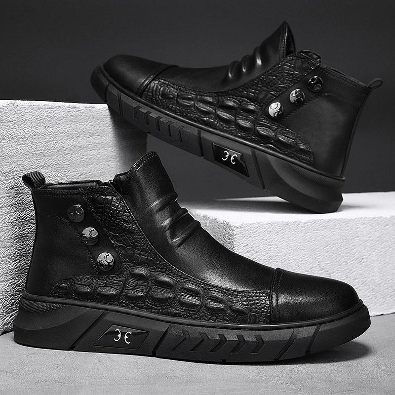 Men's shoes 2025 autumn new British style leather shoes outdoor casual non-slip Martin boots fashion thick-soled wear-resistant trendy shoes