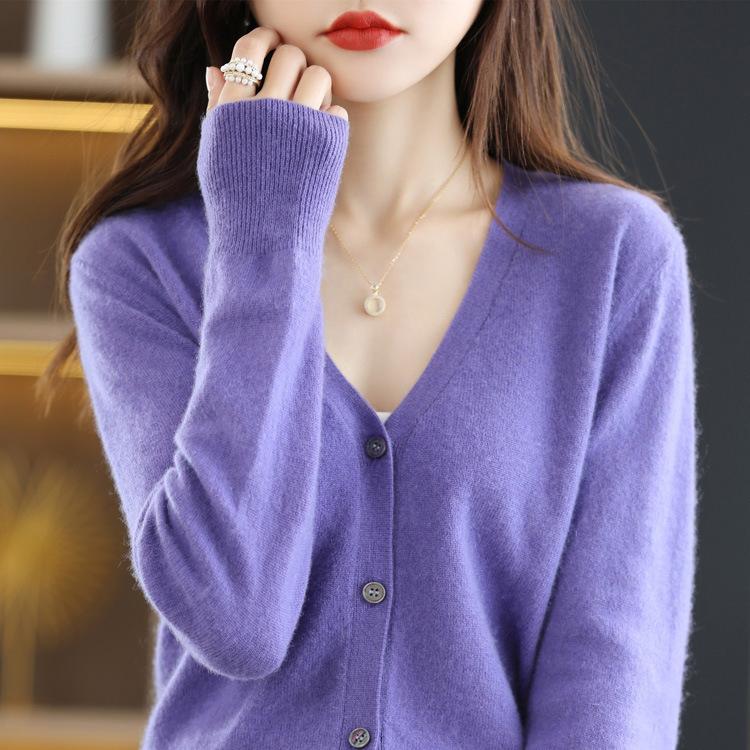 Palton cardigan tricotat din lână, cu decolteu în V, de toamnă și iarnă, de culoare solidă