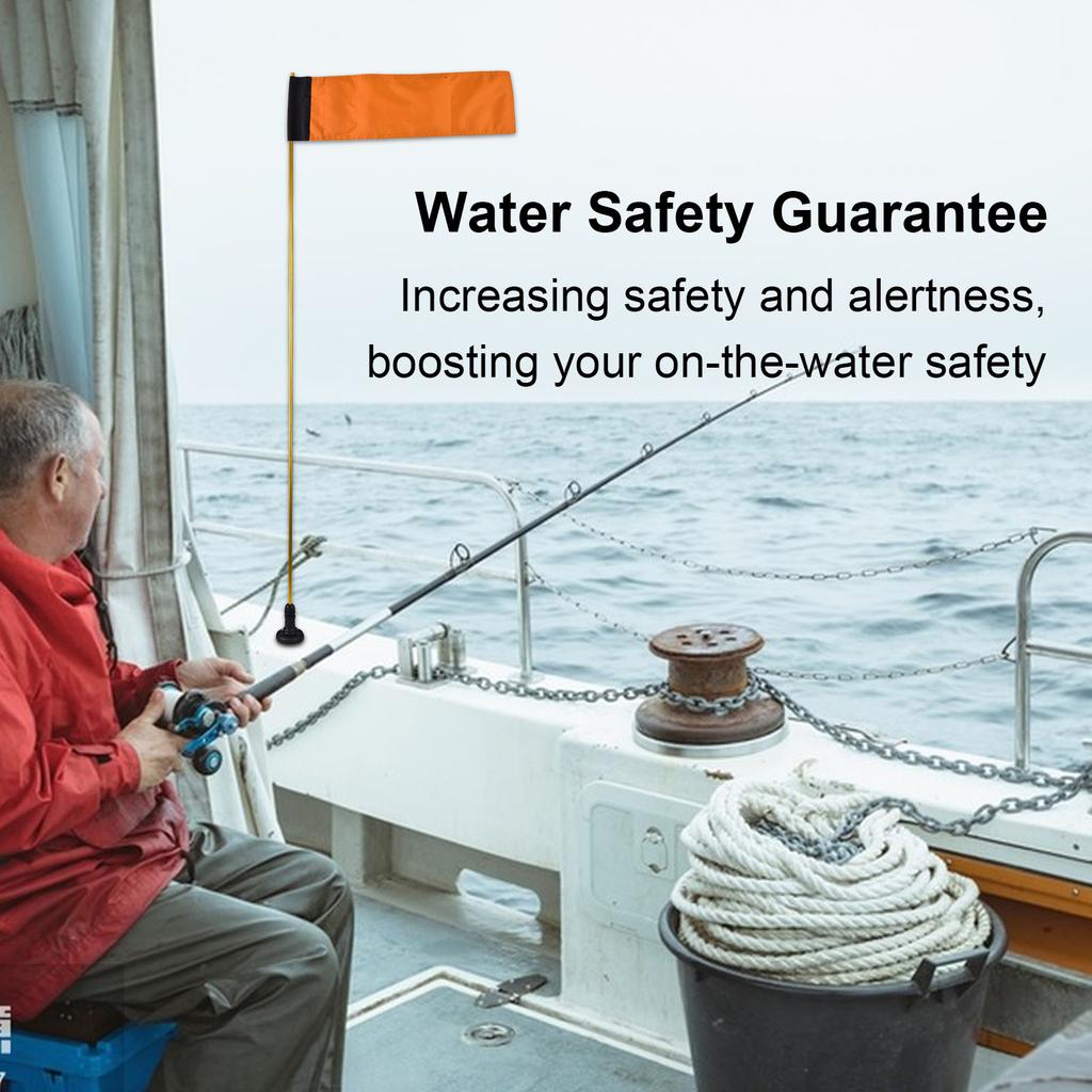 Large Kayak Safety Flag with Pole Storage Bag Screws and Track Mount Base High Visibility 20x5.6 Inch Kayak Flags for Safety
