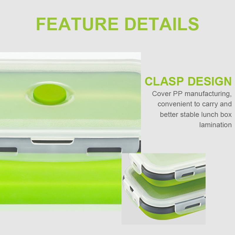 350 ml/500 ml/800 ml/1200 ml rechteckige, skalierbare, faltbare Lunchbox aus Silikon, Bento-Box