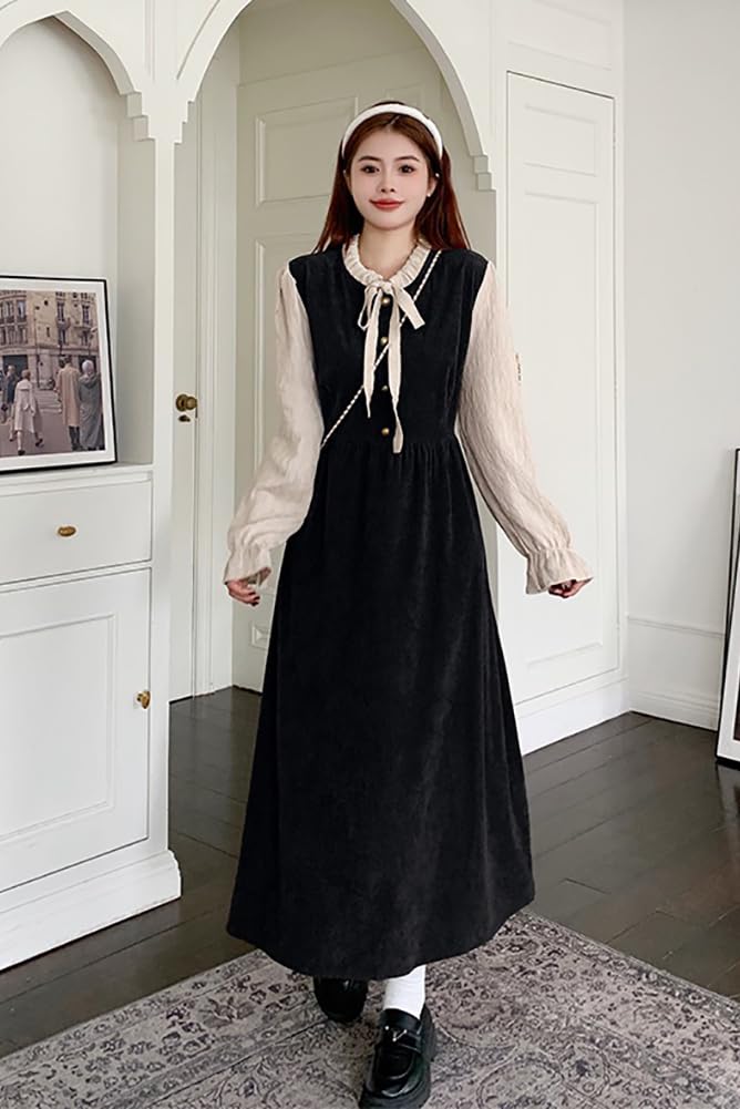 Chubikime Long Split Long Cute Dress with Soft Corduroy Loose Perfect for and Stylish and Casual Women's Dress, Sleeves, A-Line Ribbon, Fabric, Fit,