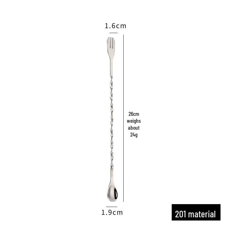 304 Stainless Steel Long-Handle Double-Ended Cocktail Stirring Spoon & Fork
