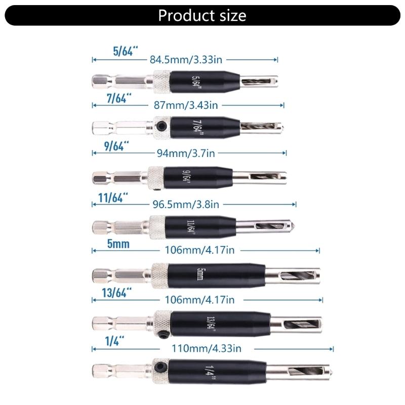 Self Centering Drill Bit set Includes Hex Key & Spare Bits Comprehensive Drill Bit Assortment for Cabinet & Door Hinges