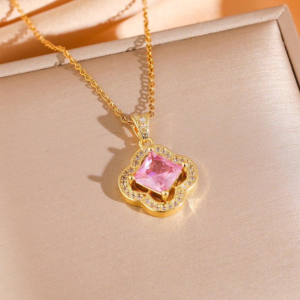 Four-leaf Clover Stylish and Elegant Light Luxury Pendant Zircon Exquisite Clavicle Chain Earrings Titanium Steel Necklace Set