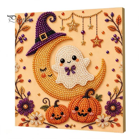 Pumpkin Wall Art Ghost Faux Pearl Kit, Halloween Painting DIY Autumn Home Decor 3D Spooky Skull Craft Kit for Adults Beginners, Fall Handmade
