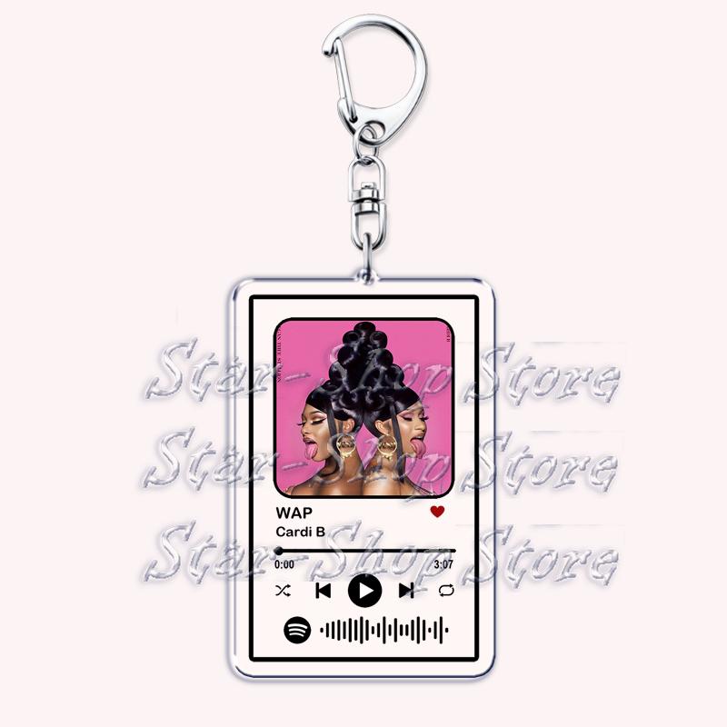 

Popular Rap Singer Music Keychains for Women Bag Accessories I Like It WAP Bodak Yellow Rapper Playlist Keying Jewelry Fans Gift