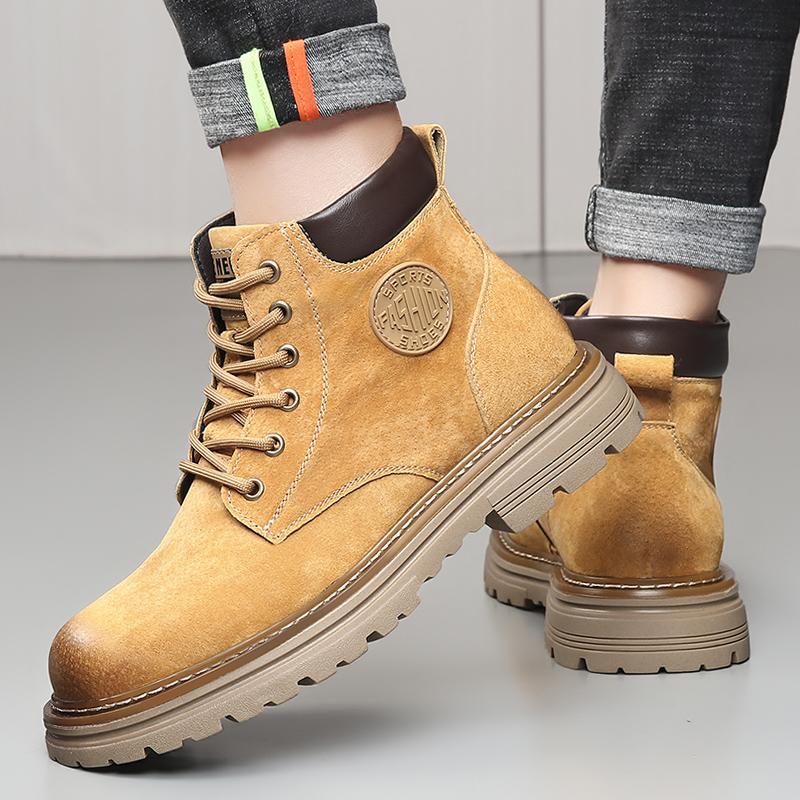 Fashion Thick-soled Anti-slip Outdoor Casual Shoe Comfortable and Durable Short Boots for Autumn and Winter Men's Retro Suede Work Boots