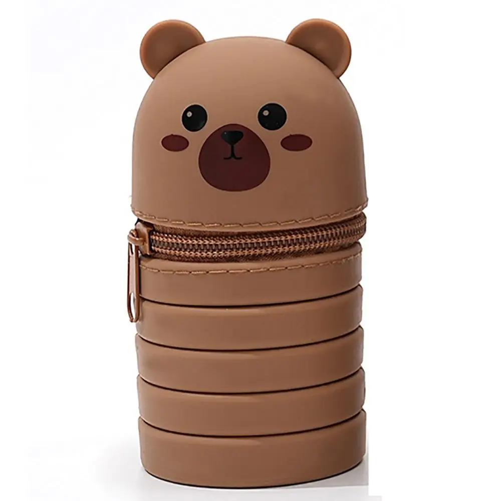 Cartoon Animal Foldable Silicone Pencil Case Flexible Desk Organizer Stationery Storage Bag Cute Folding Pen Pouch Organizer