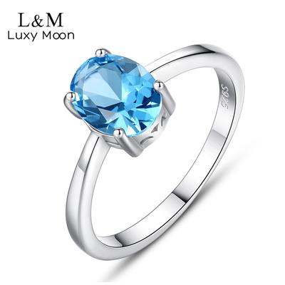 Women Rings S925 Sterling Silver Ring Sky Blue Topaz Stone Fashion Jewelry Rings