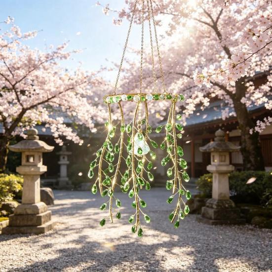 Cattura Sole Ramo di Salice Cristallo Finto Decorazione Esterna a Cascata di Perline Campanellino a Vento per Giardino Portico Patio Cortile Finestra