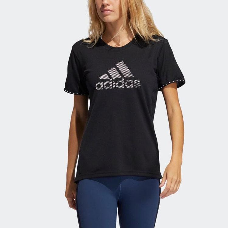Adidas Solid Color Logo Print Pullover Short Sleeve T-Shirt Women Tops Black GQ9412