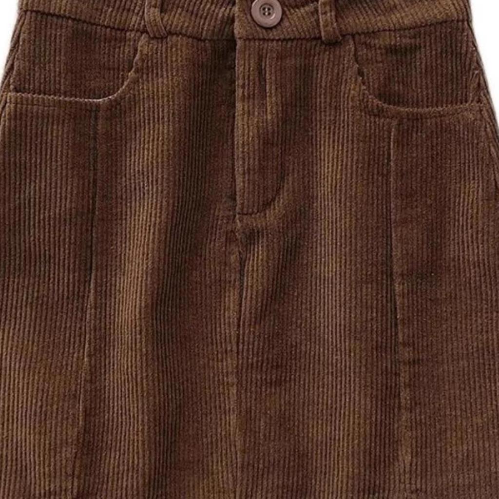 Korean Style Slimming High Waist Corduroy Midi Skirt - Autumn/Winter 2024