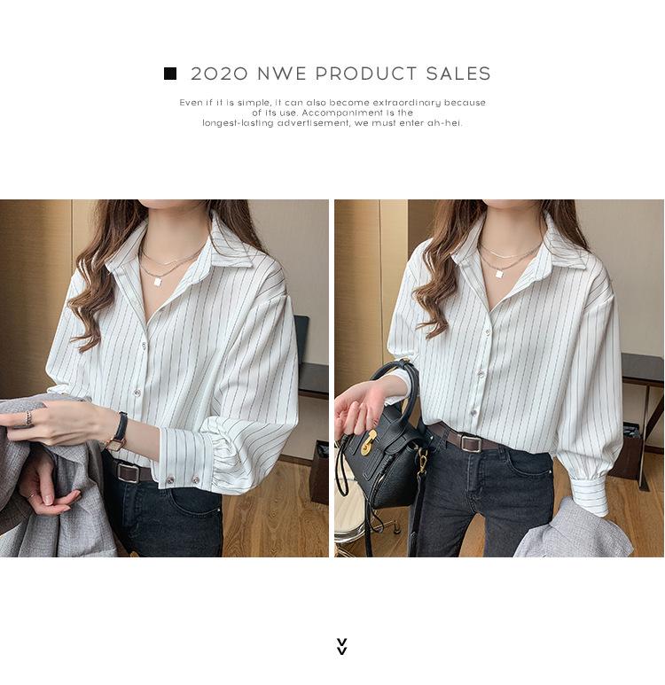 Women's Retro Striped Chiffon Shirt - Spring/Autumn 2025 Collection with Layered Lapel Design