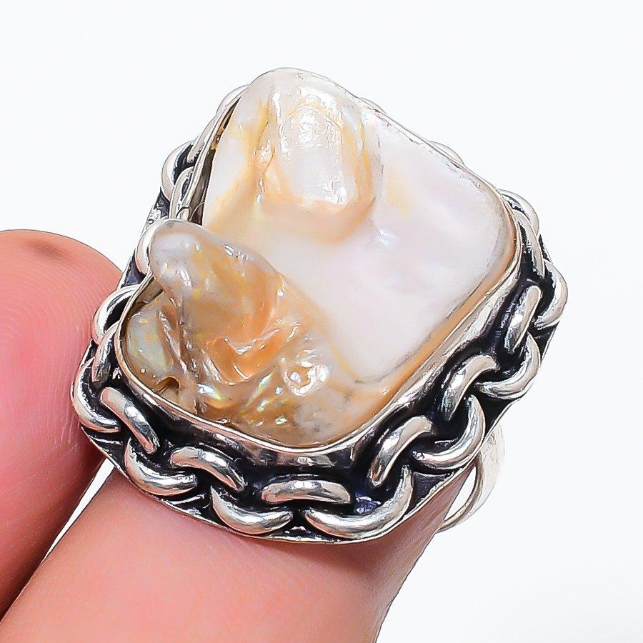 

Natural Biwa Pearl Gemstone 925 Sterling Silver Jewelry Ring Size 7 t4W86