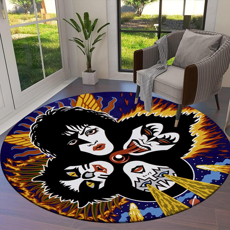 1 Stück KISS Band Symbolisches Kunstwerk Runder Teppich, Hergestellt aus Polyester, Perfekt zur Dekoration von Bürostühlen, Wohnzimmern