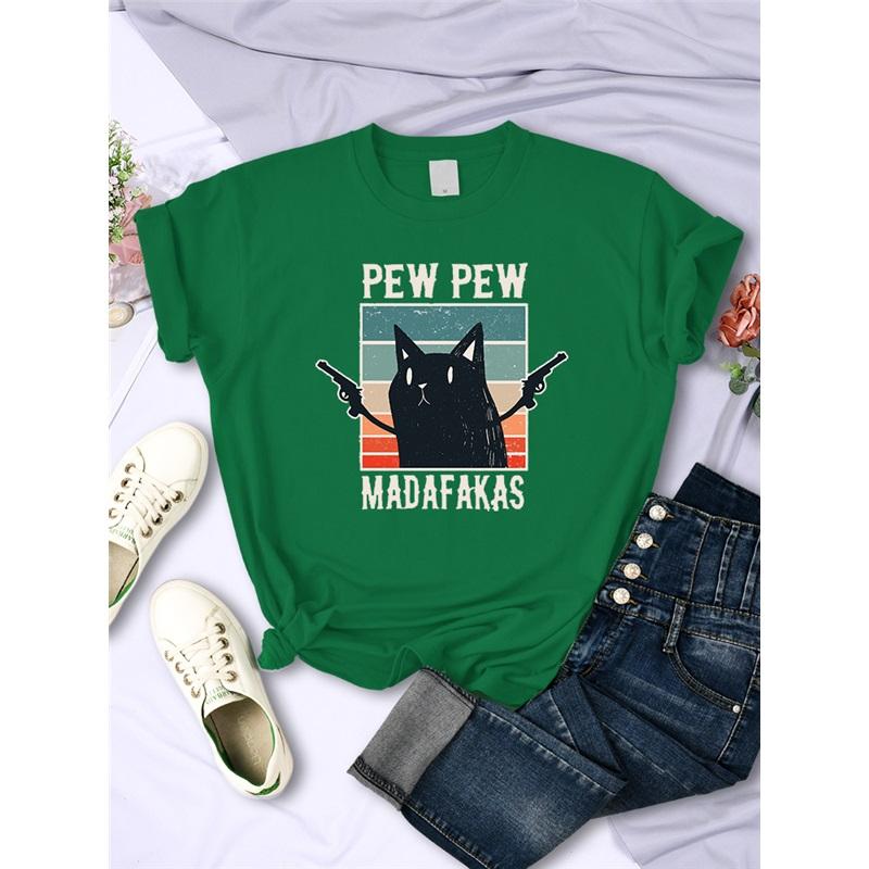 Pew Pew Madafaks Cute Funny Print Women T Shirts Hip Hop Vintage Tee Clothes Creativity Casual Tops Crewneck Womans Short Sleeve