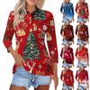 Mote dame casual revers kort 3/4 ermet juleprint skjorte dame knapp opp topper