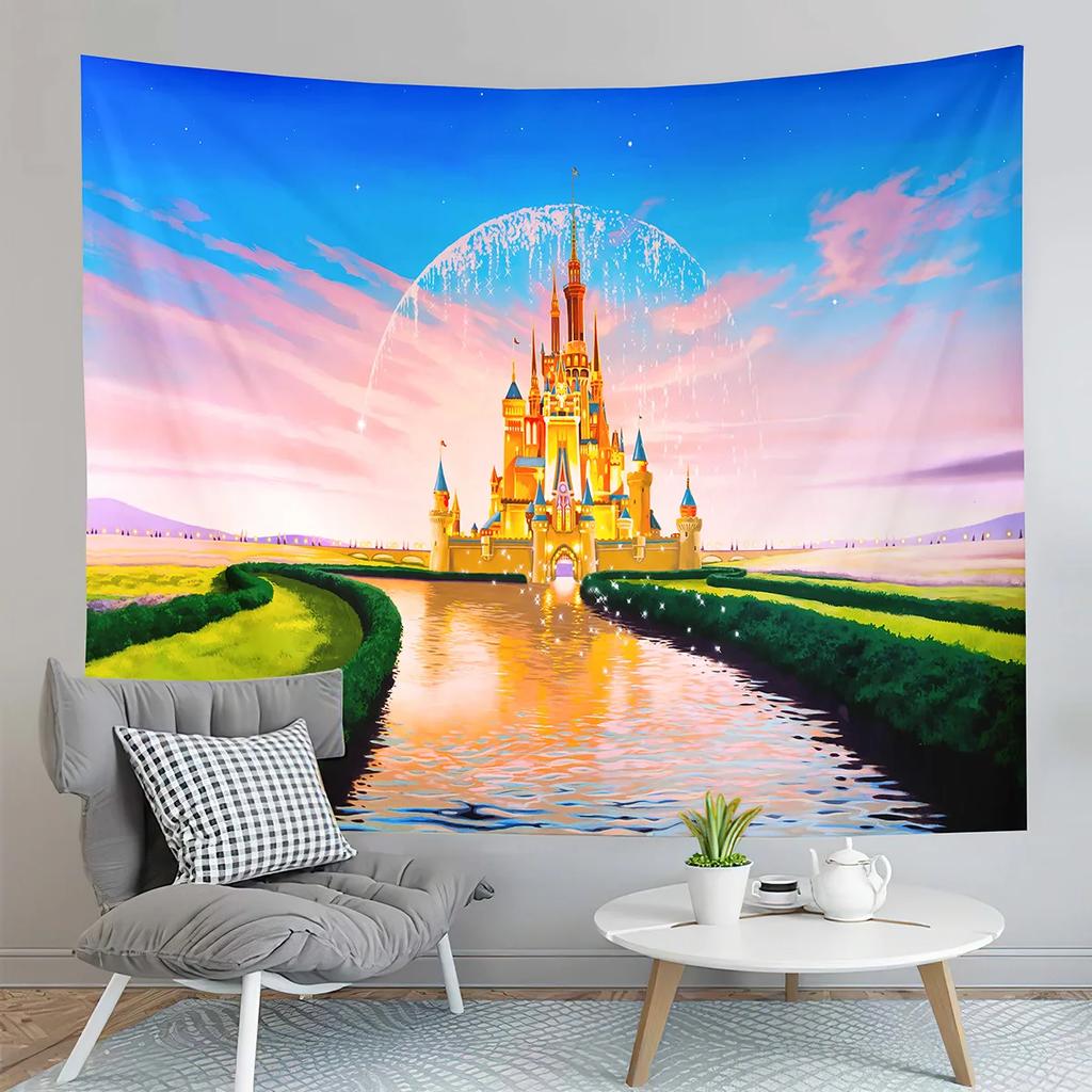 Cartoon Castle Tapestry Fairy Tale World Castle Tapestry Gifts for Kids Girls Boys Bedroom Home Living Room Wall Art Tapestries