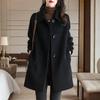 2025 Women's Plus Size Wool Blend Mid-Length Coat with Peter Pan Collar - Korean Fashion for Autumn/Winter