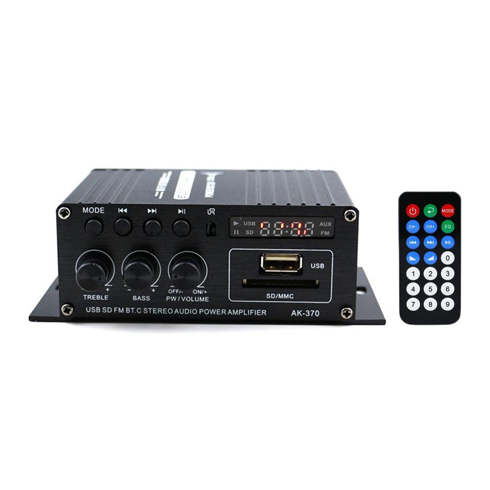 AK-370 Home Theater Amplifier 2.0 Channel Audio Power Amplifier 20W+20W Auto Music Subwoofer Speaker DC 12V Stereo USB OTG Input