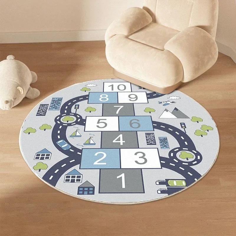 Cartoon Traffic Carpet Mat Rug Vehicles Road Maze Kids Educational Car Home Decoration Round Floor Mat Bedroom Carpet Rug
