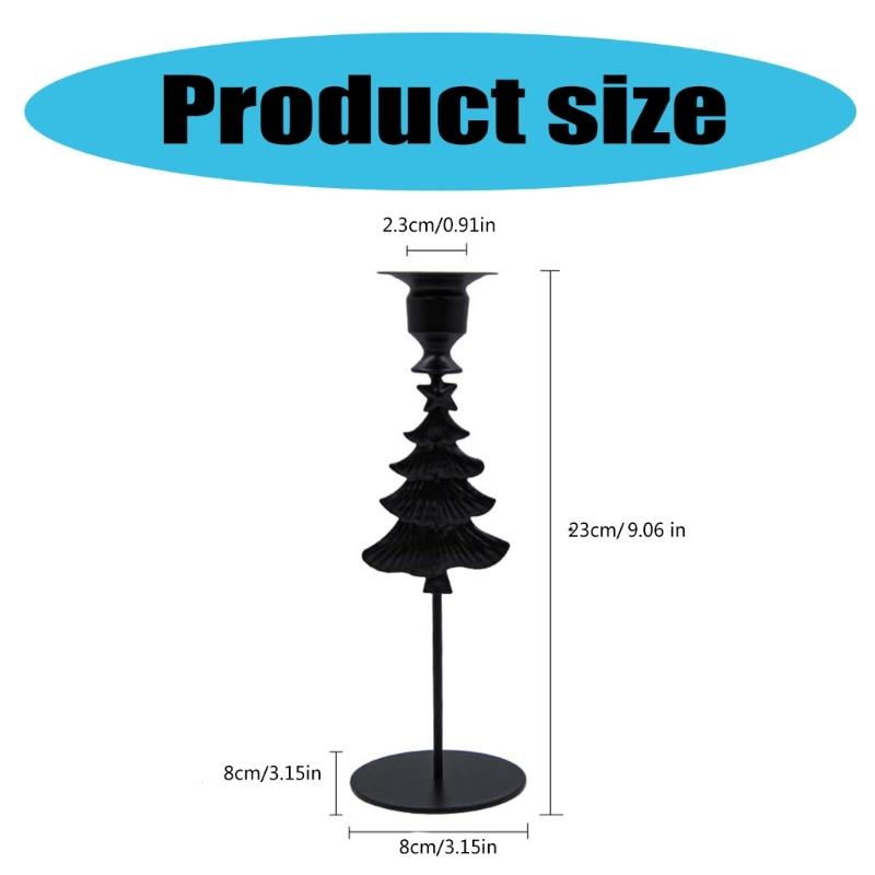 Black Pillar Candle Holder High Footed Metal Christmas Tree Shape Candlestick for Holiday Table Centerpieces Decoration