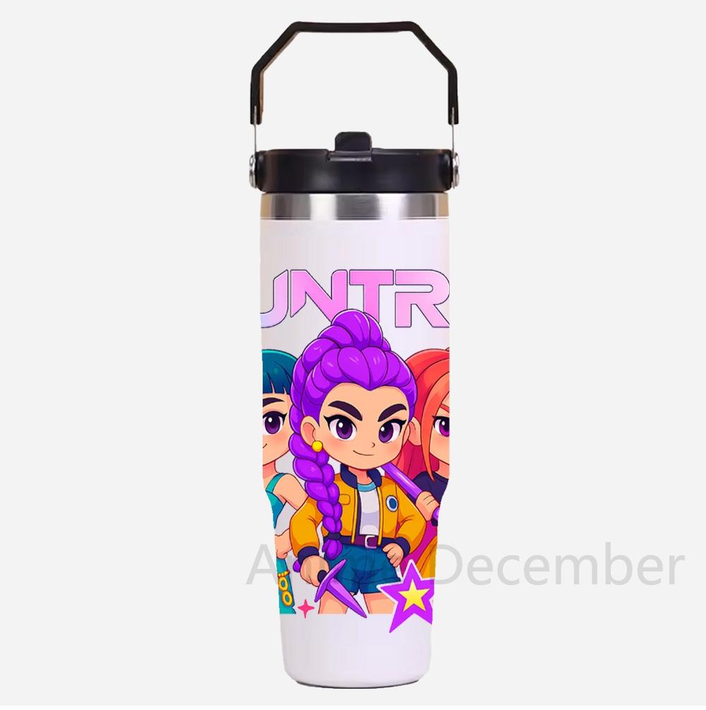 30Oz Anime K-Pop American Simple Solid Color Stainless Steel Thermos Portable Car Easy To Carry Water Cup Thermal Insulation Cold Ice Cup