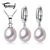  925 Sterling Silver Jewelry Sets Natural Freshwater Pearl Drop Earrings Custom Trendy Pendant Chain Necklaces For Women