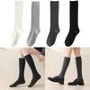 5 Pairs Women Rib Knitted Cotton Over The Calf Socks with Thick Double Stitching Classical Solid Color Knee Length Socks