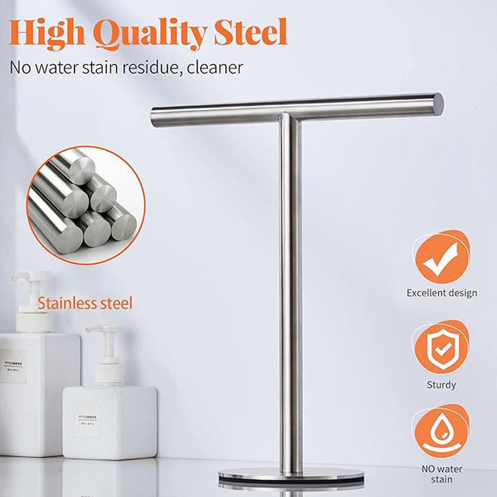 Stainless Steel Towel Rack Free Standing T-Shape Towel Bar Rack Bath Towel Bar Stand For Bathroom Kitchen Vanity Countertop