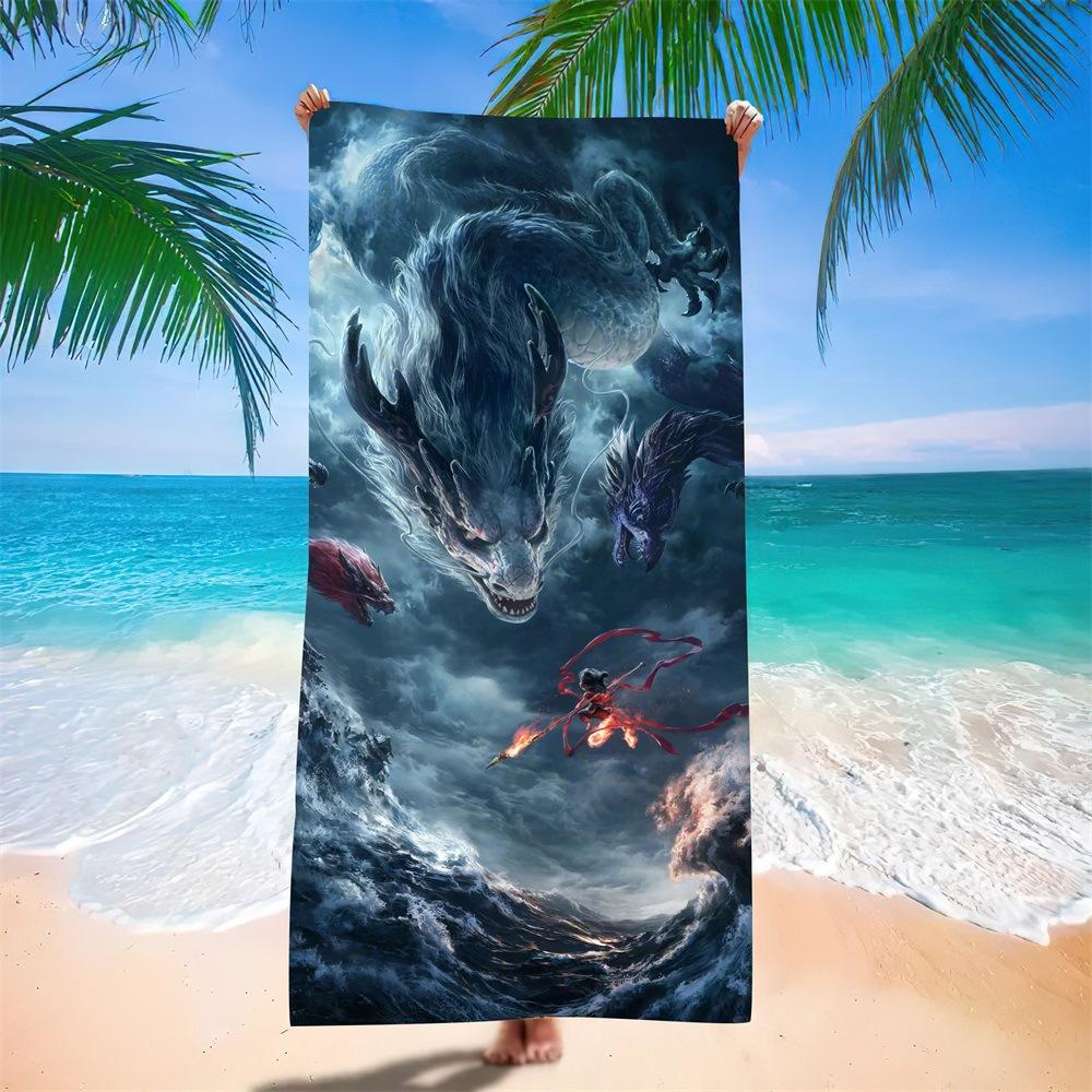 Nezha Beach Towel, Sun Protection, Quick Drying, Enlarged And Thickened Summer Seaside Vacation, Guochao Cartoon Bath Towel