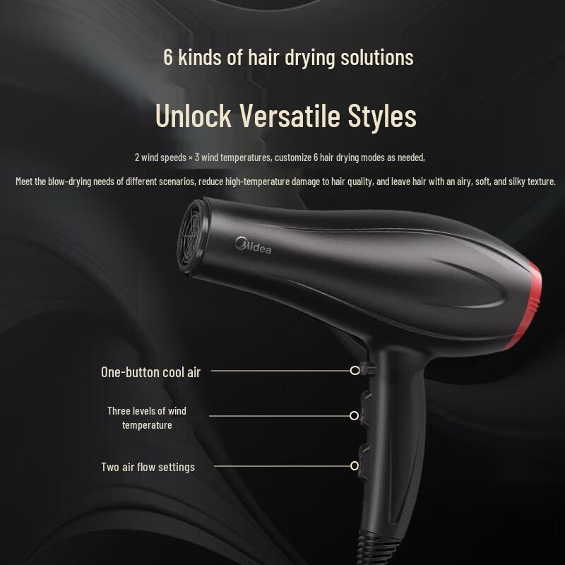Midea FJ100 2000W Negative Ion Hair Dryer CN plug (adapter included)