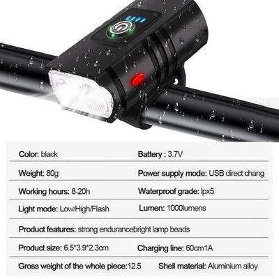 Fahrradlicht, USB wiederaufladbare T6 LED Fahrradlichter 6 Modi MTB Taschenlampe Fahrradscheinwerfer für Radfahren Fahrrad-Frontlampe