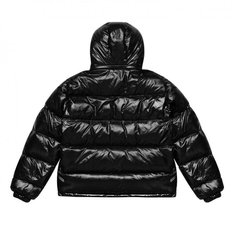 Black Glossy Thick Cotton Hooded Jacket Unisex Streetwear Oversized Casual Coat Winter