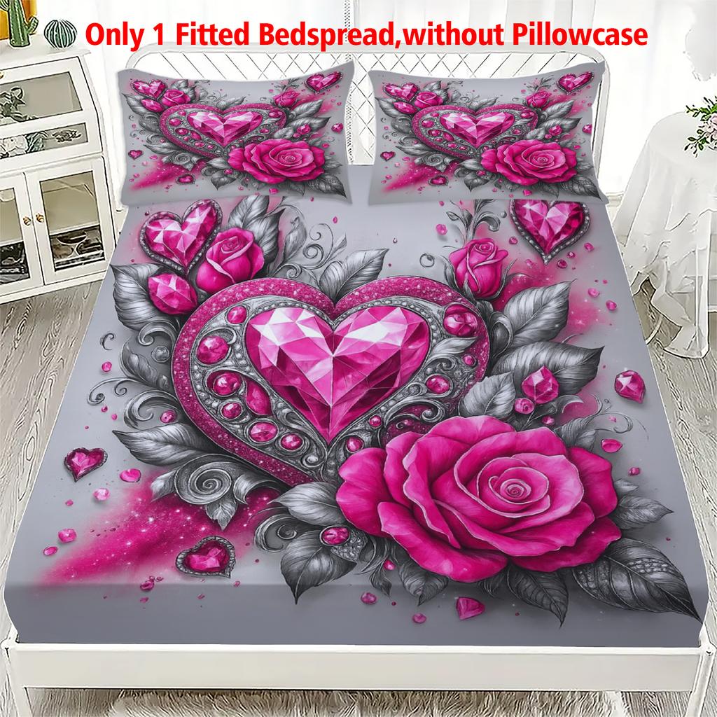 1pc Rose Heart Fitted Sheet 100% Polyester Durable Bed Sheet NO Pillowcases for Adults Home Bedroom Decor Boys Birthday Gift