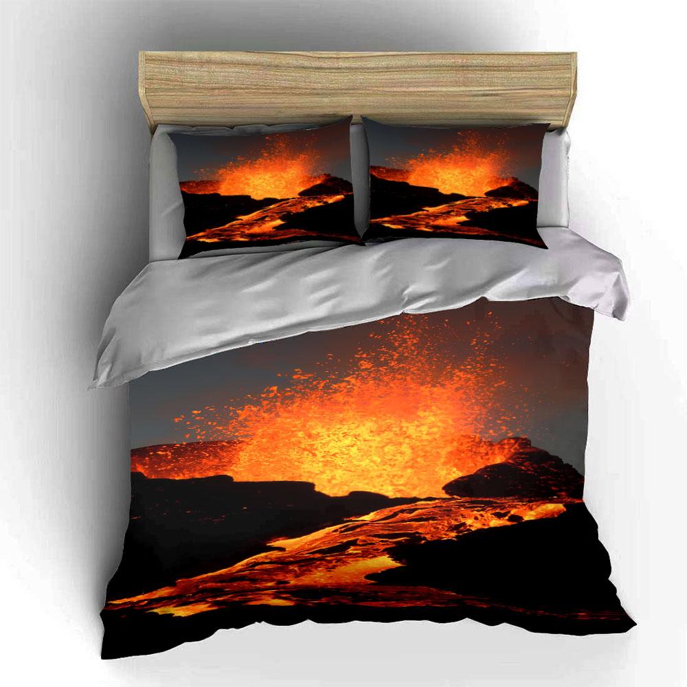 Fiery lava explosion scene. Bedding sets Duvet cover sets Duvet covers Pillowcases(1*Duvet Cover 2*Pillowcases without duvet insert)