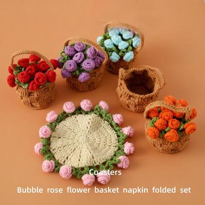 2025 Fiore all'uncinetto Rosa in vaso Fiore lavorato a maglia Sottobicchiere Fiore all'uncinetto Sottotazza Regalo per amici Decorazione da tavola