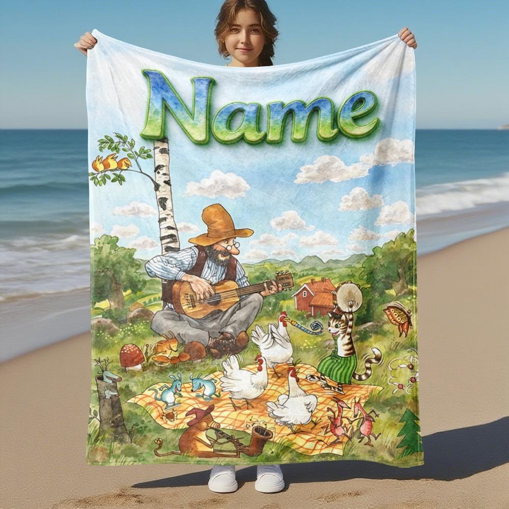 Custom Name Country Music Animal Picnic Flannel Blanket Super Soft Warm Cozy Blanket For Sofa Bed Office Travel Allseason Home Decor Gift