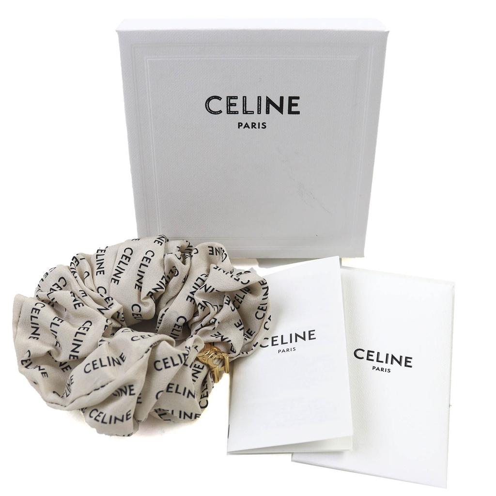 CELINE hair accessory Rayule Scrunchie Gold-finish brass Triomphe silk 46Y352SIB Used