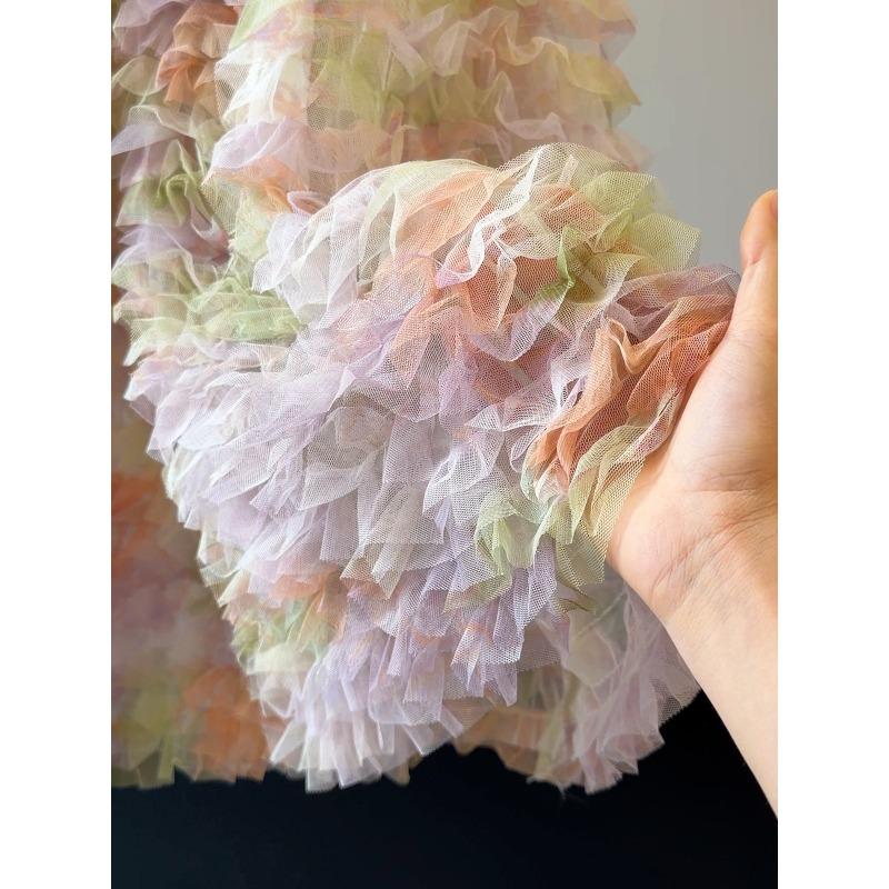 Colorful Ruffle Tulle A-Line Maxi Skirt Heavy Craft Fluffy Half Skirt High-End Layered Mesh Skirt for Women JM2615