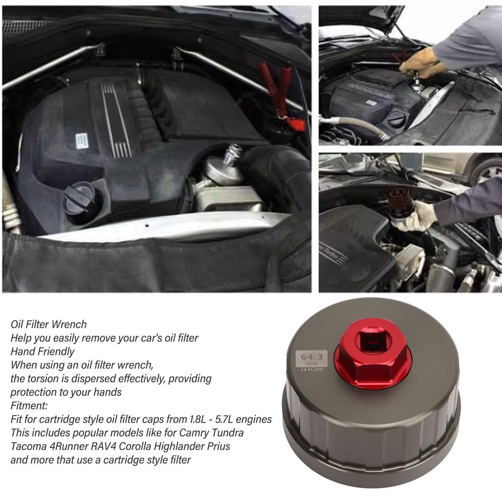 Cheie pentru filtru de ulei, 64,3 mm, 14 caneluri, sculă pentru capac pentru filtru, accesorii Toyota Camry Tacoma 4Runner RAV4