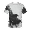 Camiseta con estampado de cuervos en 3D, diseño de pájaro y cuervo, ropa de calle Harajuku, Tops de gran tamaño para hombres y mujeres, pantalón corto informal de moda de verano de manga