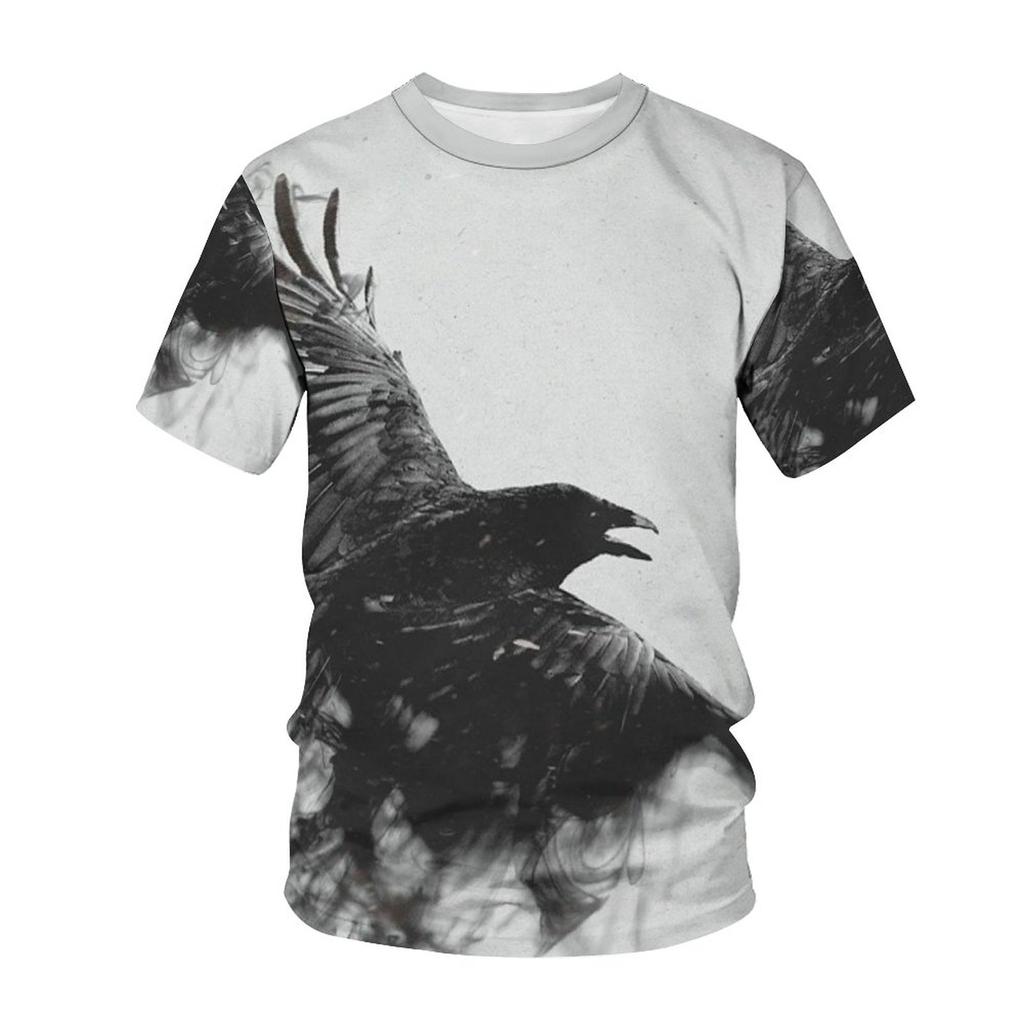 Camiseta con estampado de cuervos en 3D, diseño de pájaro y cuervo, ropa de calle Harajuku, Tops de gran tamaño para hombres y mujeres, pantalón corto informal de moda de verano de manga