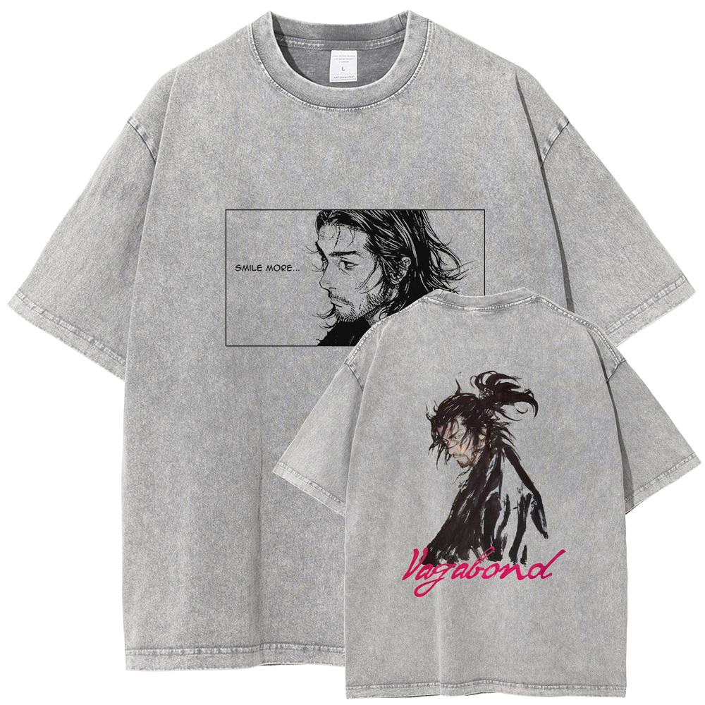 T-shirt Graphique pour Homme Ronin Anime Miyamoto Musashi, T-shirt Bande Dessinée en Coton Lavé Vintage 3XL gray