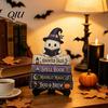 Halloween Party Tabletop Centerpieces Reading Ghost Figurine, Wooden Desktop Ornaments, Vintage Pumpkin Decor Statue with Stand for Home Fireplace